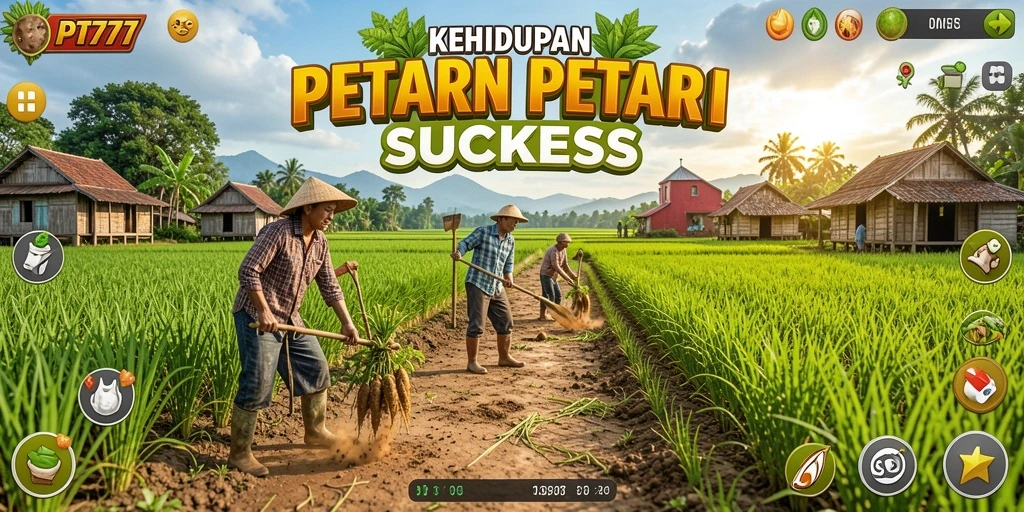 Tampilan gameplay petani yang aktif dan penuh warna di PT777.