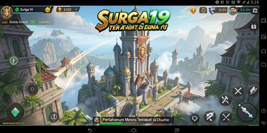 Tangkapan layar gameplay SURGA19 menampilkan pertahanan menara yang dinamis.